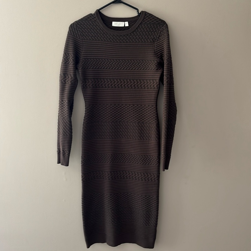 Dark Olive Green Sweater Knit Dress